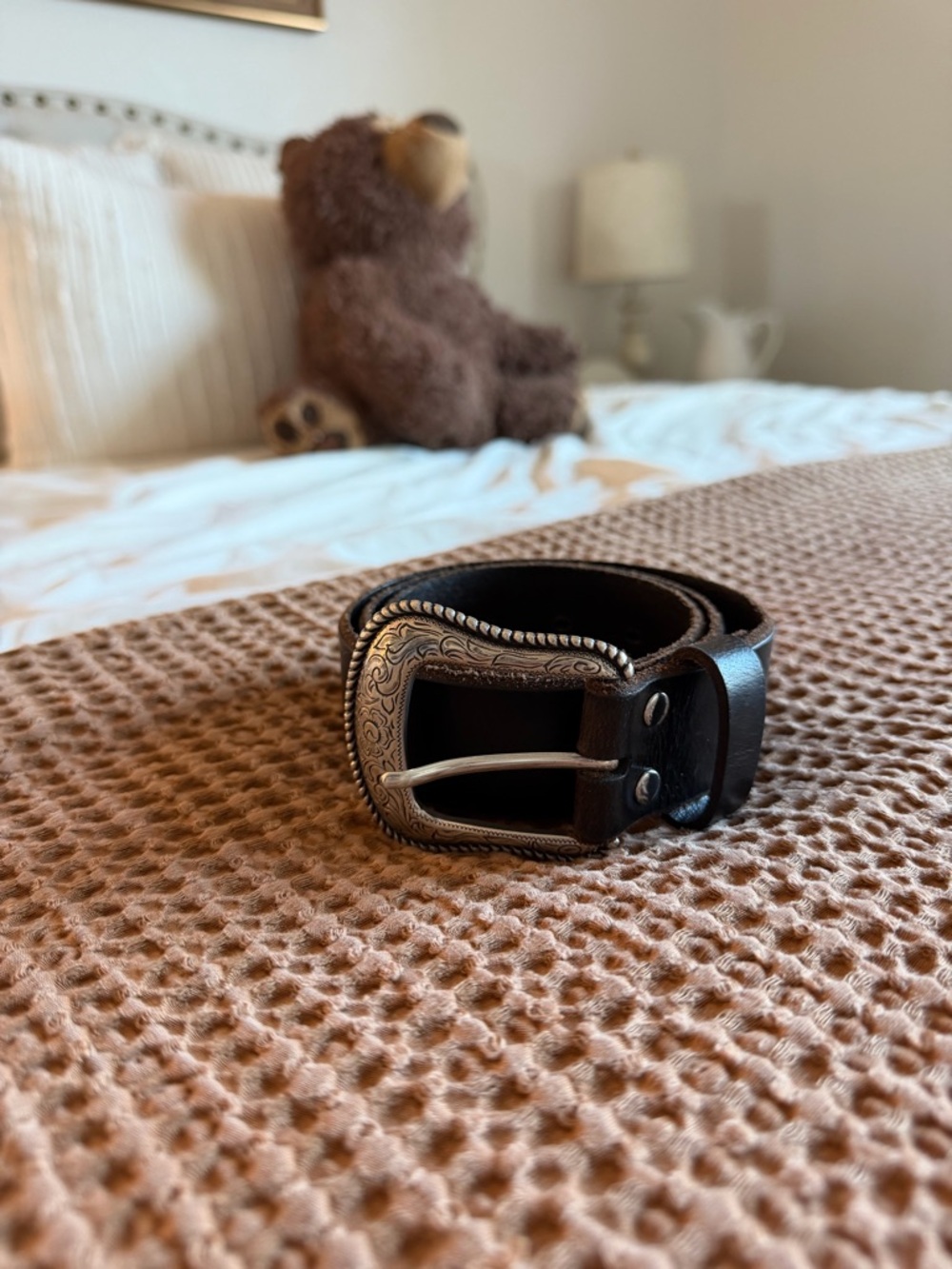 Noncona Classic Brown Leather Belt with Ornate Silver Buckle